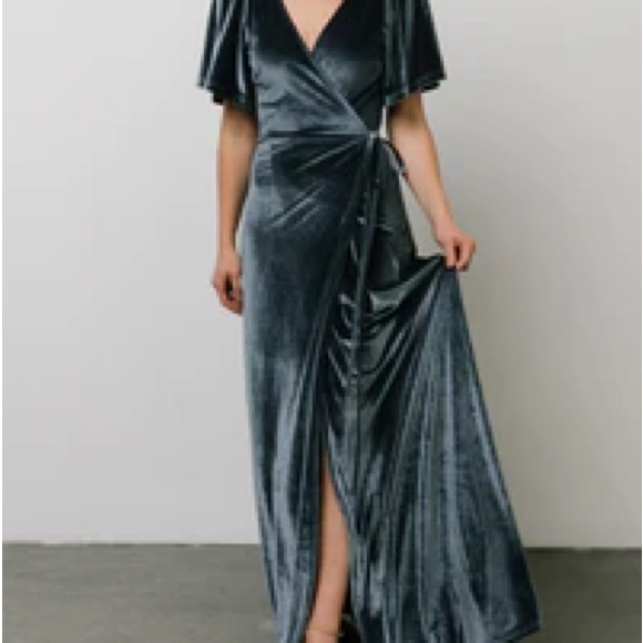 NWT Baltic Born Deep Blue Velvet Wrap Maxi Dress - Picture 1 of 4